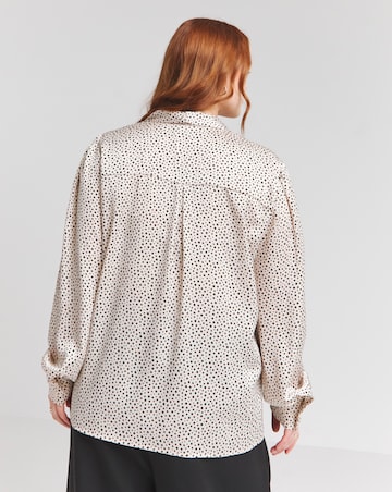 Flounce London Off White Black Spot Satin Tie Neck Blouse