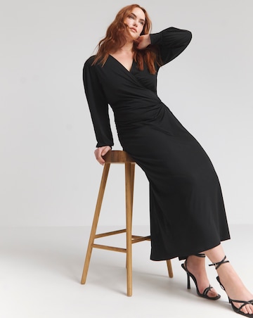 Flounce London Black Slinky Jersey Twist Knot Maxi Dress