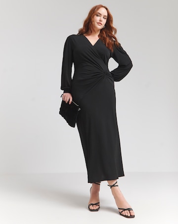 Flounce London Black Slinky Jersey Twist Knot Maxi Dress