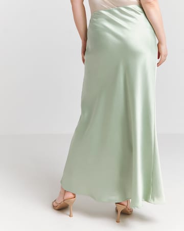 Flounce London Sage Green Heavy Satin Slip Maxi Skirt