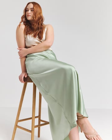 Flounce London Sage Green Heavy Satin Slip Maxi Skirt