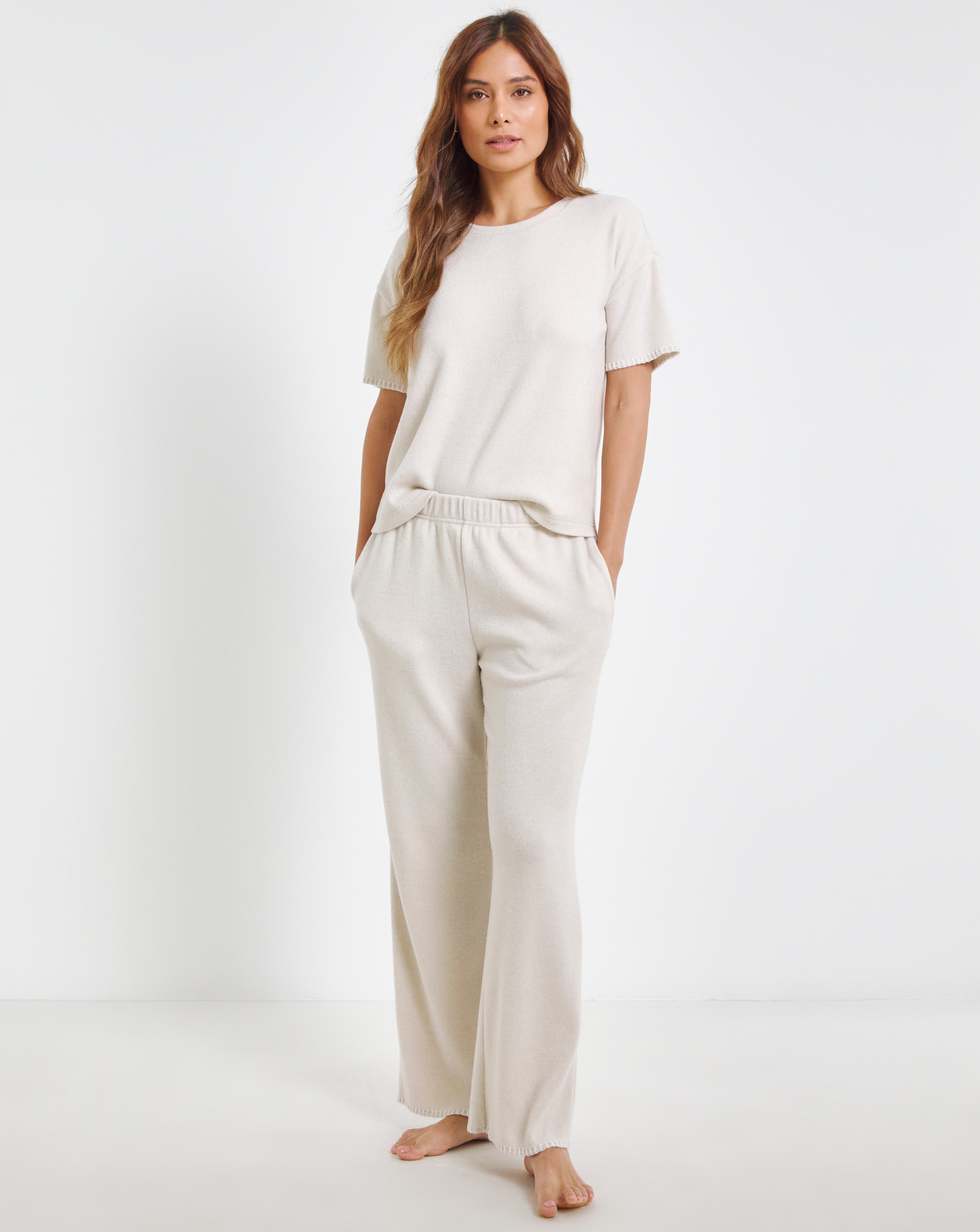 Blanket Stitch Wide Leg Lounge Set