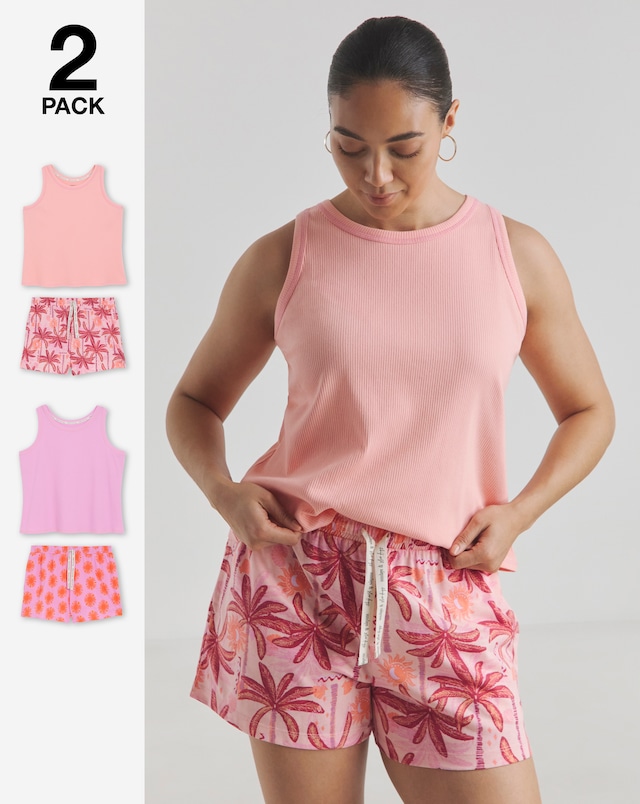 Simply Be (2 Pack) Racer Vest Pyjama Shortie Sets