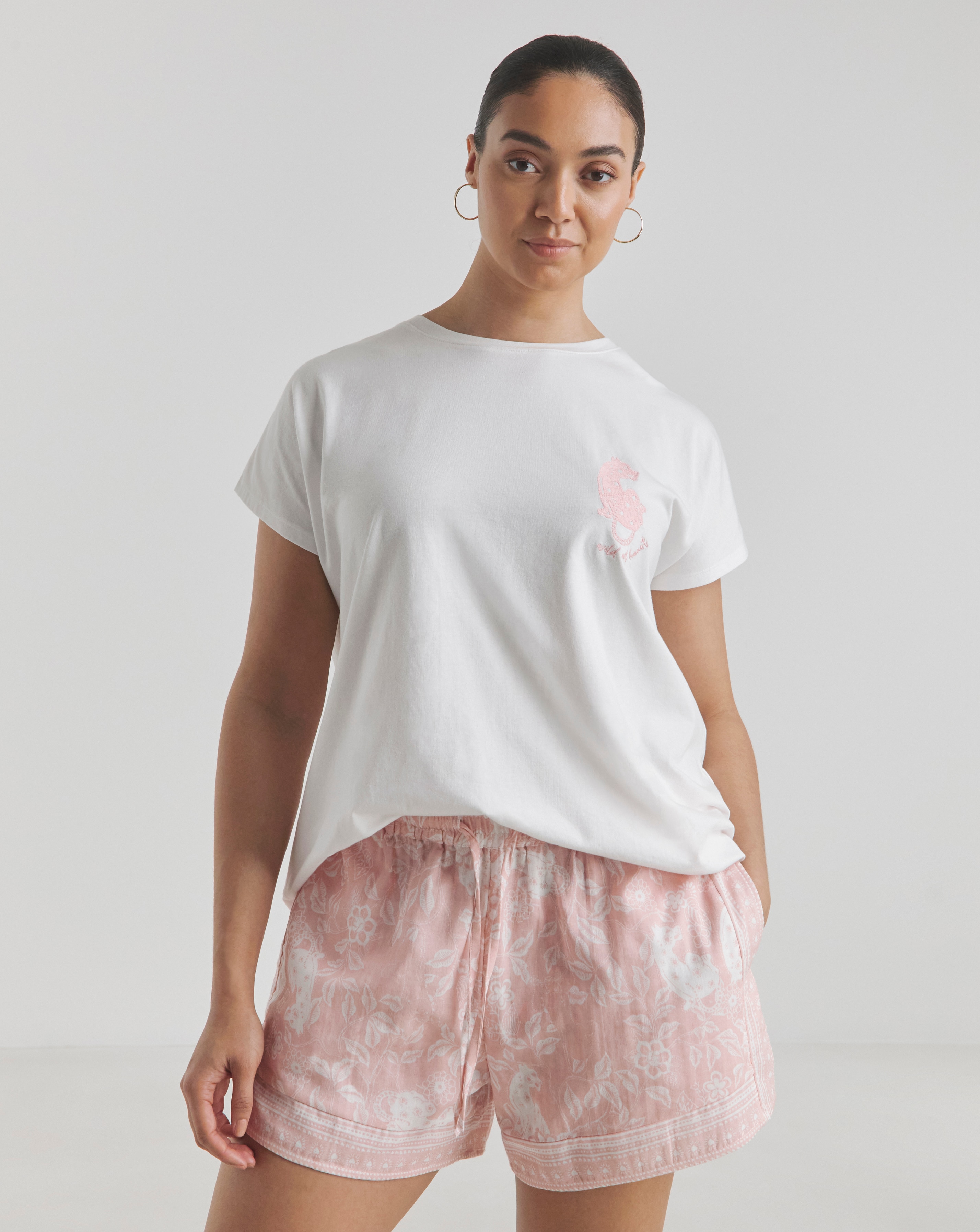 Leopard Detail Cheesecloth Shortie Set