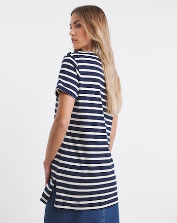 Simply Be Grey Marl & Navy Stripe 2 Pack Longline V Neck T-Shirts