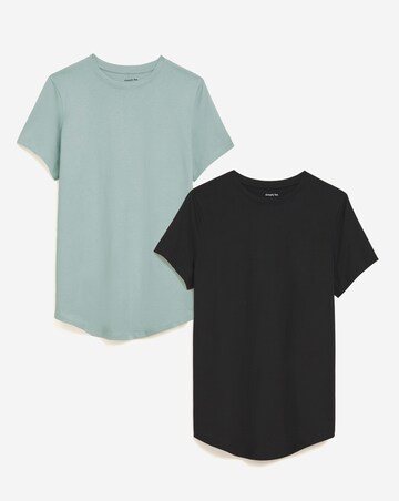Simply Be Black & Sage 2 Pack Pure Cotton Curved Hem Longline T-Shirts