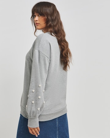 Grey Marl Pearl Balloon Sleeve Sweatshirt