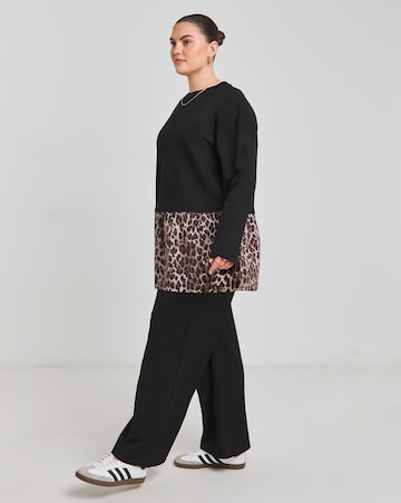 Simply Be Black & Leopard 2 in 1 Sweat with Woven Shirt