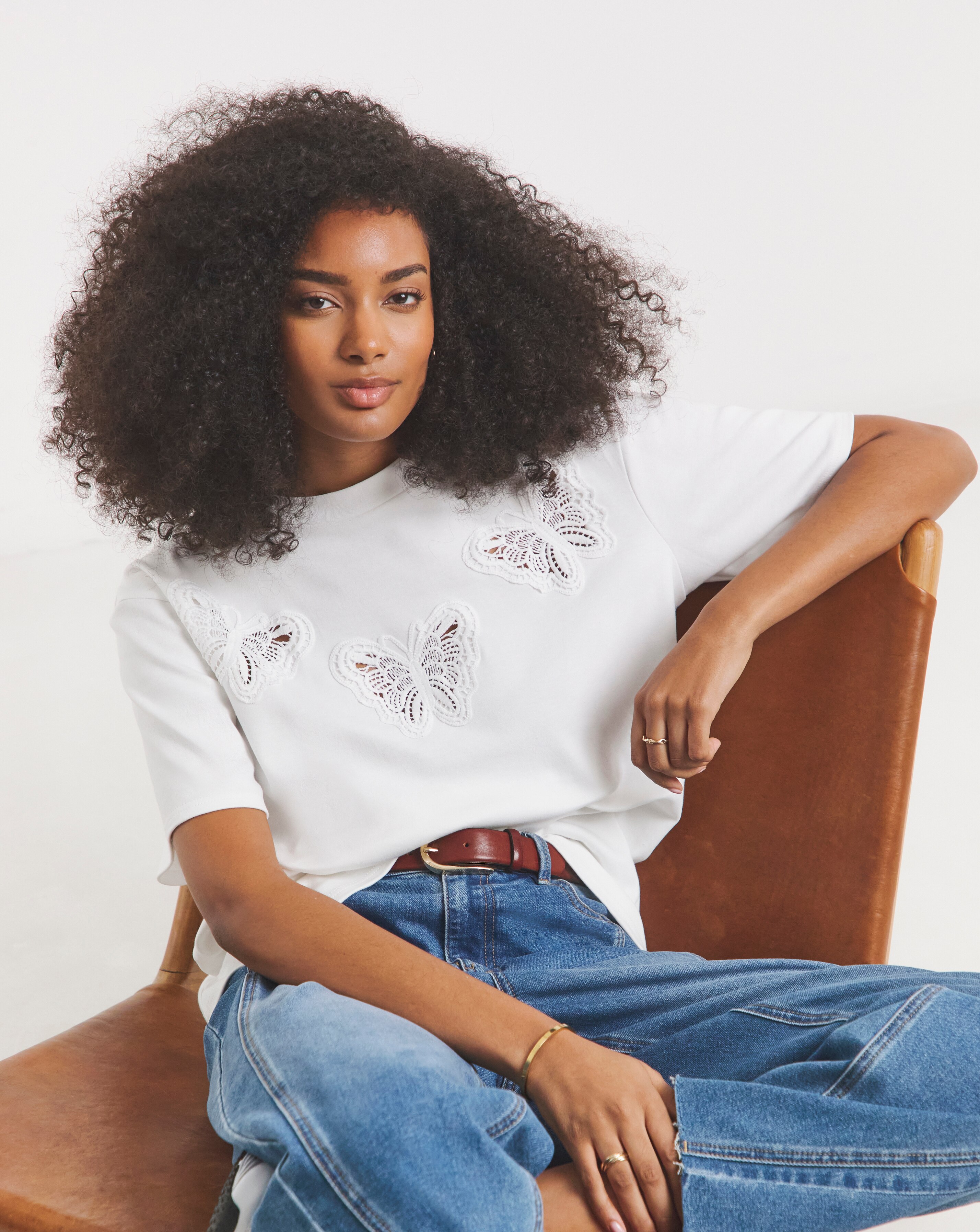 Simply Be White Crochet Butterfly Boxy T-Shirt