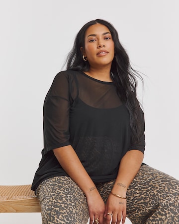 Simply Be Black Mesh Oversized T-Shirt