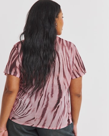 Simply Be Pink Zebra Print Mesh Relaxed Fit T-Shirt