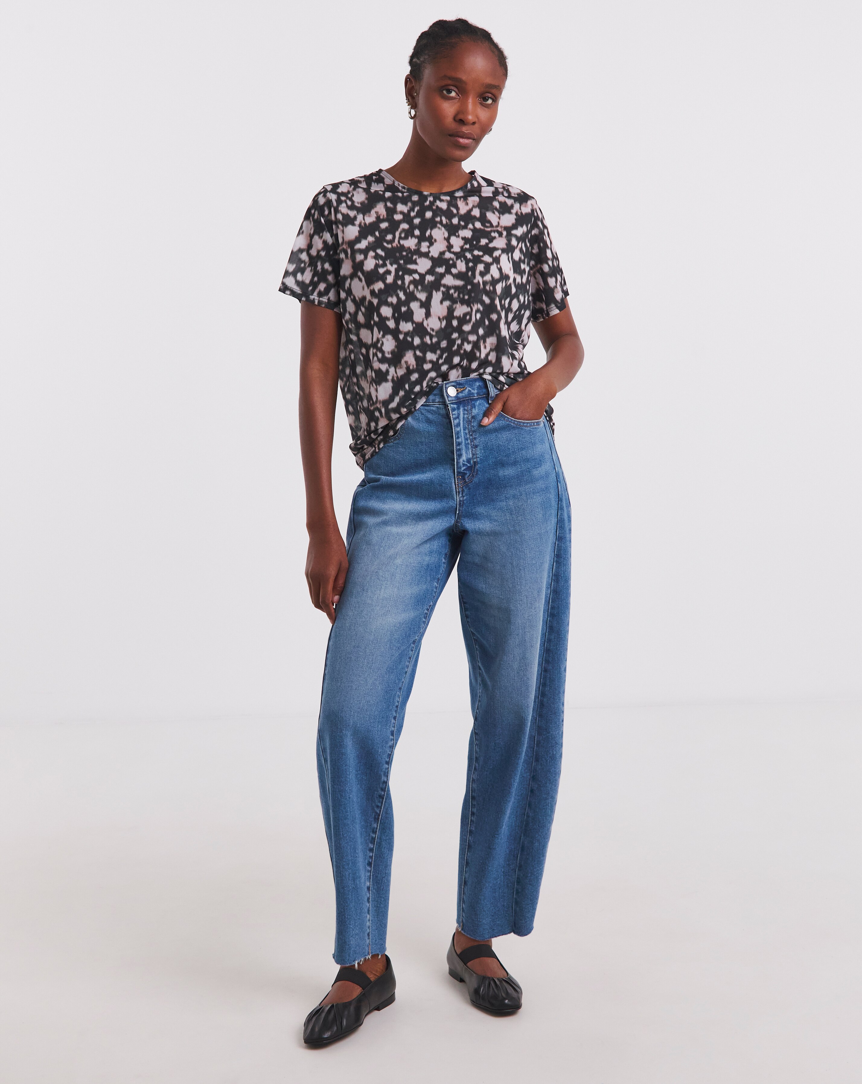 Simply Be Black Blur Print Mesh Relaxed Fit T-Shirt