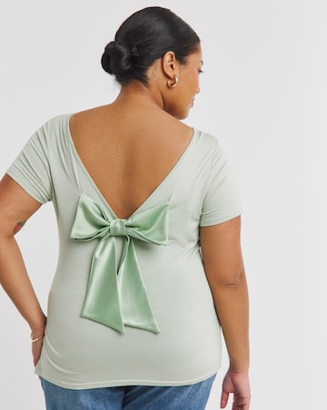 Simply Be Sage Short Sleeve Satin Bow Back Top