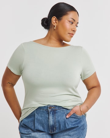 Simply Be Sage Short Sleeve Satin Bow Back Top