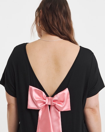 Simply Be Black & Light Pink Short Sleeve Satin Bow Back Top