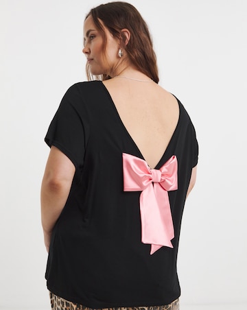 Simply Be Black & Light Pink Short Sleeve Satin Bow Back Top