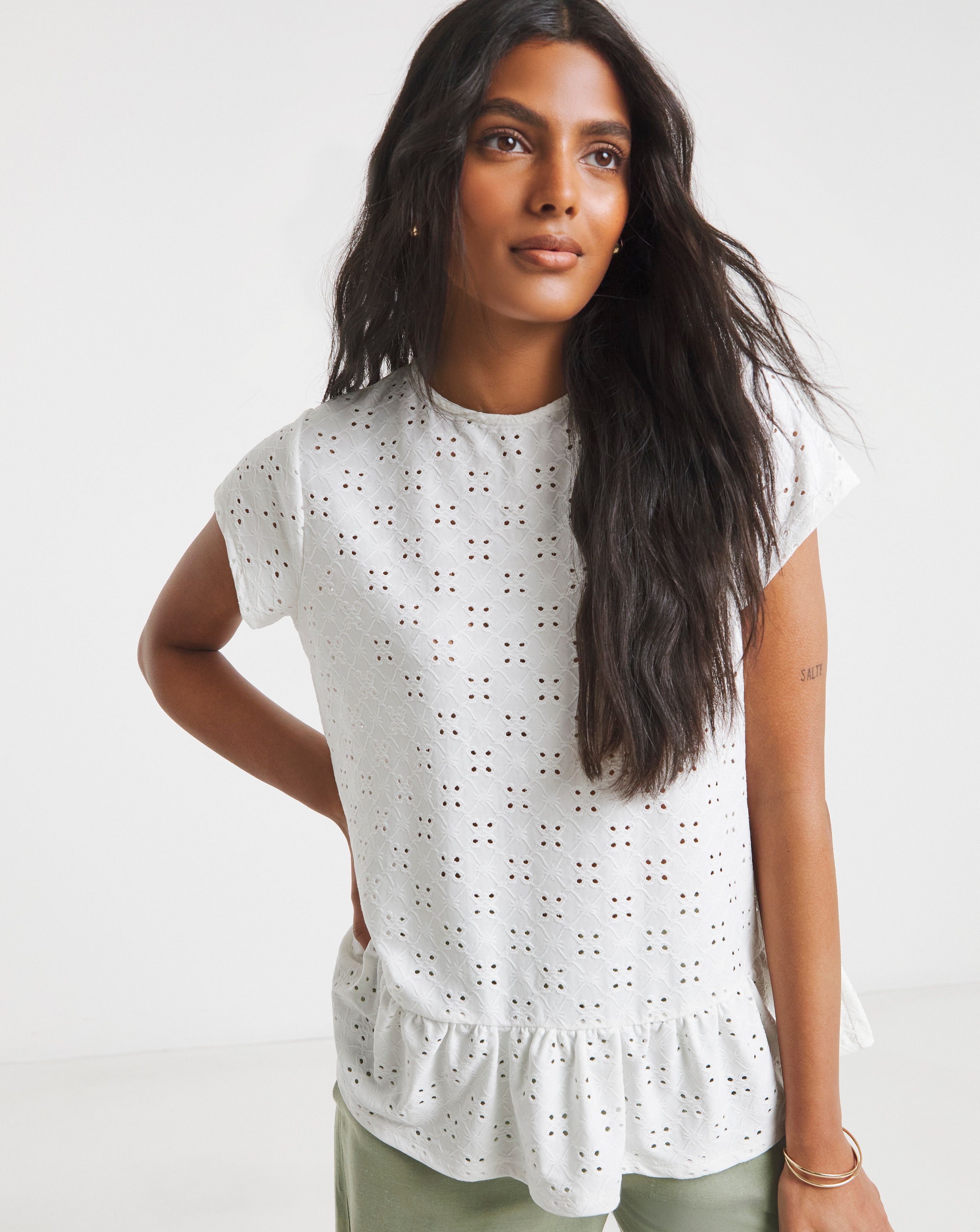 Simply Be Broderie Cap Sleeve Peplum Top