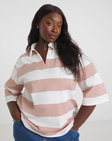 Simply Be Pink & White Stripe Rugby Top