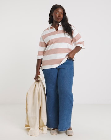 Simply Be Pink & White Stripe Rugby Top