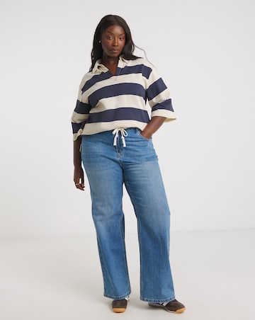 Simply Be Navy & Ecru Stripe Rugby Top