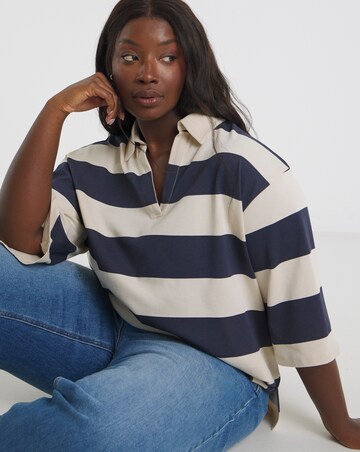 Simply Be Navy & Ecru Stripe Rugby Top