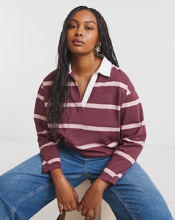 Burgundy & Pink Stripe Long Sleeve Rugby Top