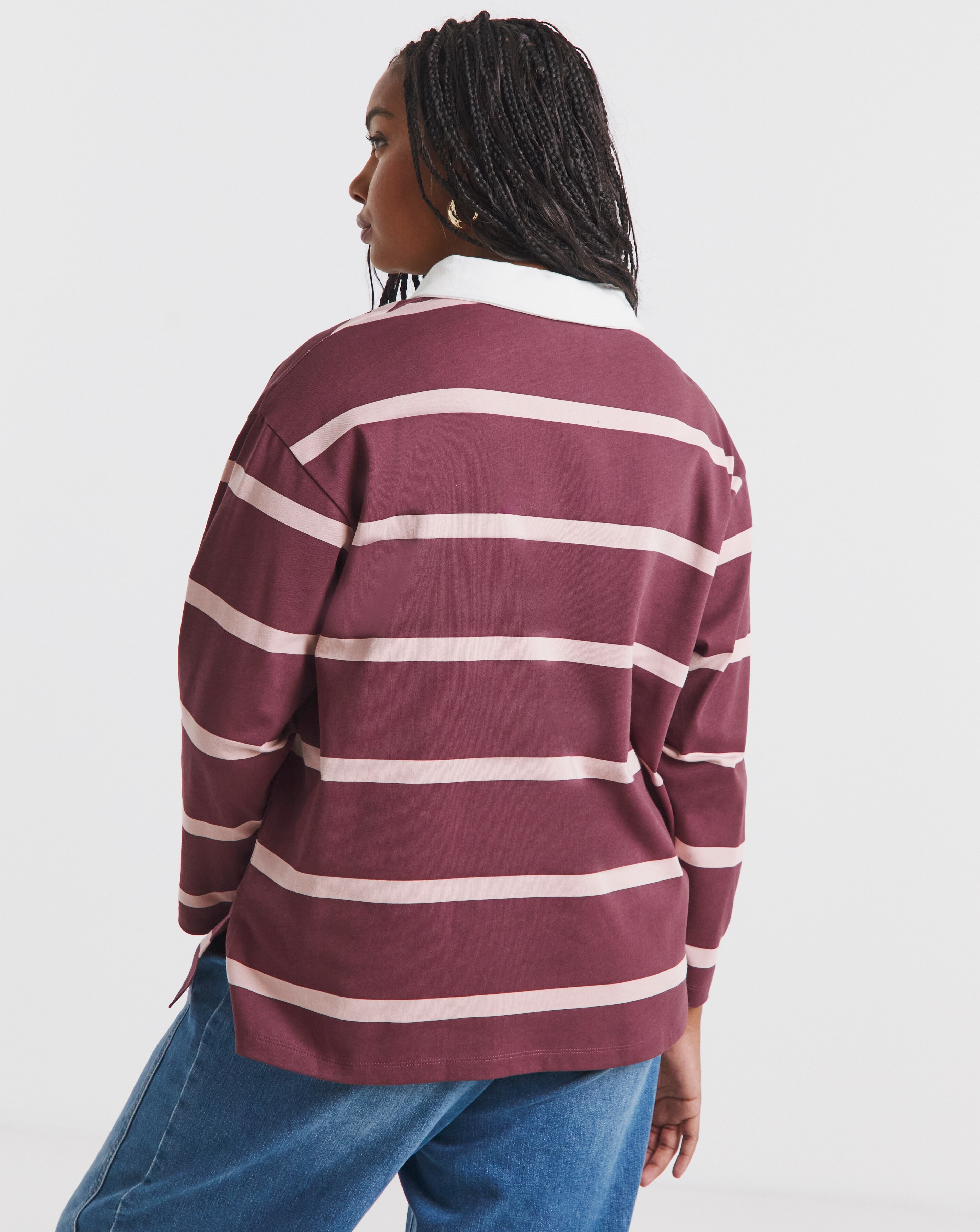 Burgundy & Pink Stripe Long Sleeve Rugby Top | JD Williams