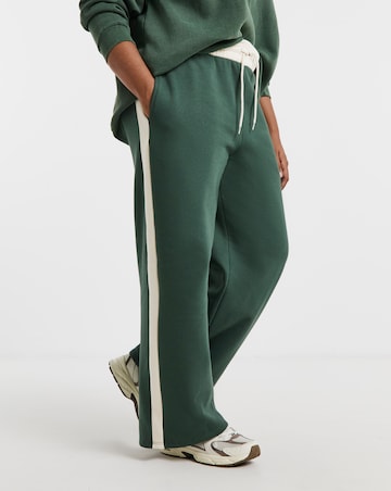 Forest Green & Ecru Side Stripe Wide Leg Joggers