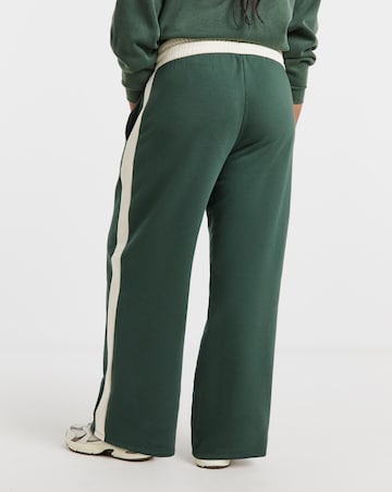 Forest Green & Ecru Side Stripe Wide Leg Joggers