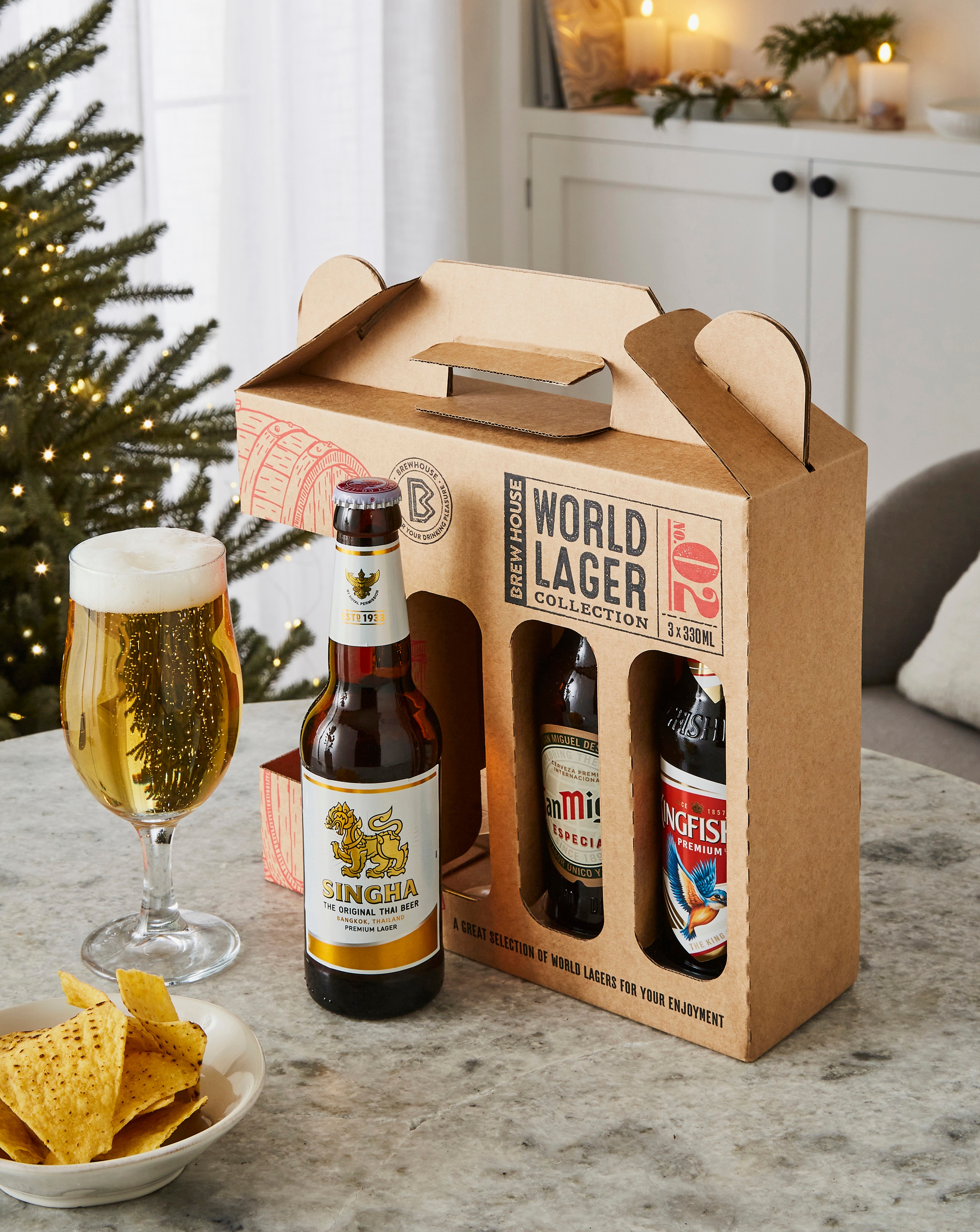 Brew House World Lager and Chalice Glass