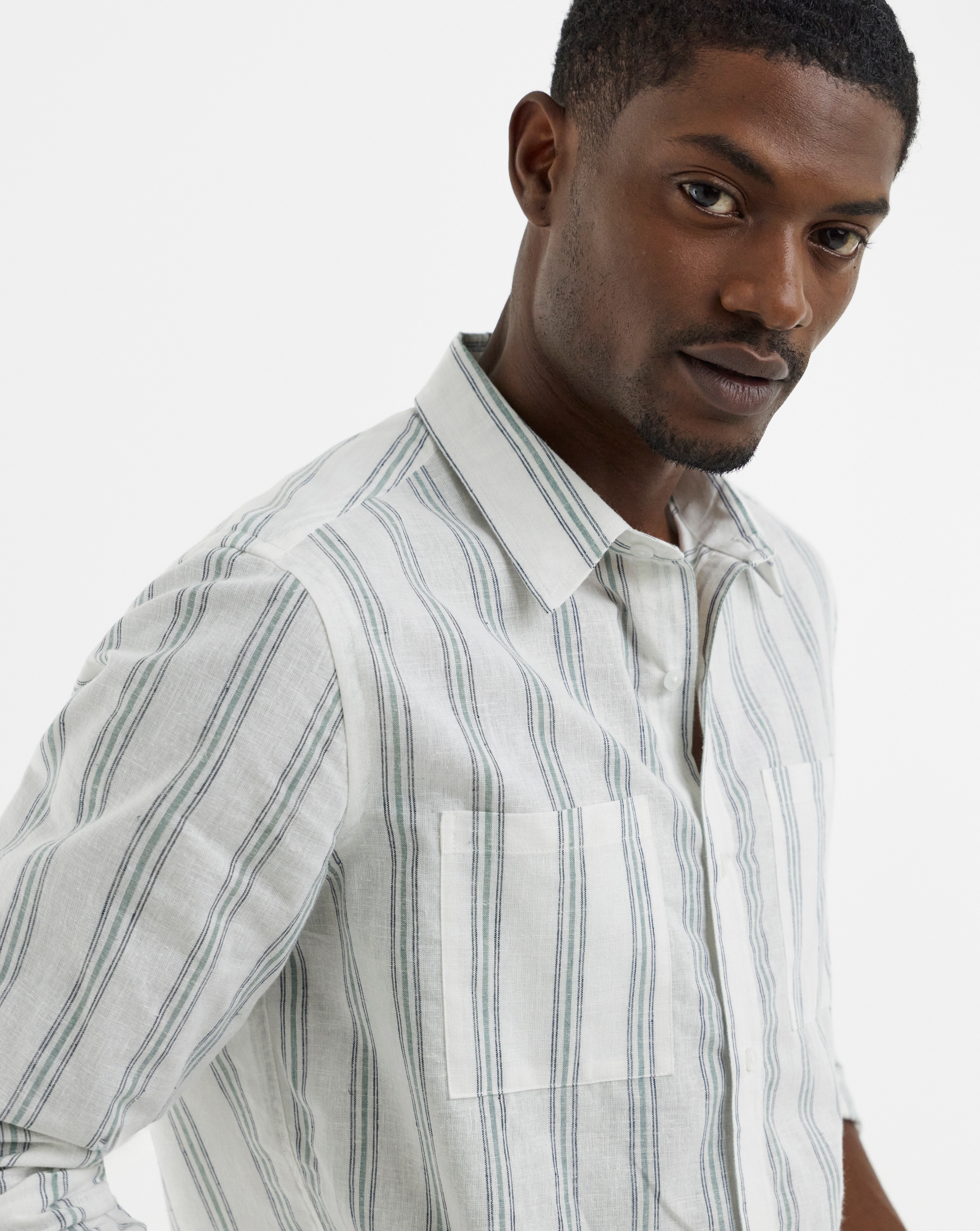 New In - Long Sleeve Double Pocket Stripe Shirt