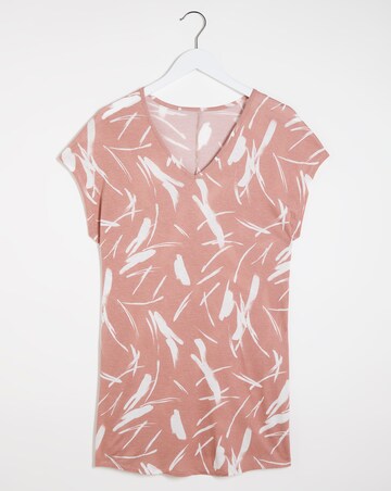 Dash Print Linen Mix V Neck Top