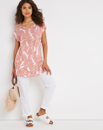 Dash Print Linen Mix V Neck Top