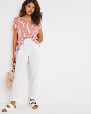 Dash Print Linen Mix V Neck Top