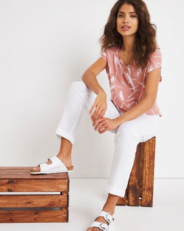 Dash Print Linen Mix V Neck Top