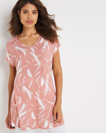 Dash Print Linen Mix V Neck Top