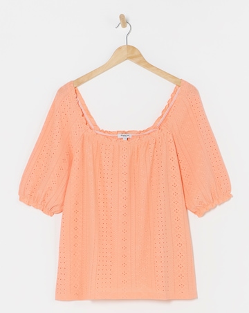 Coral Jersey Broderie Square Neck Top