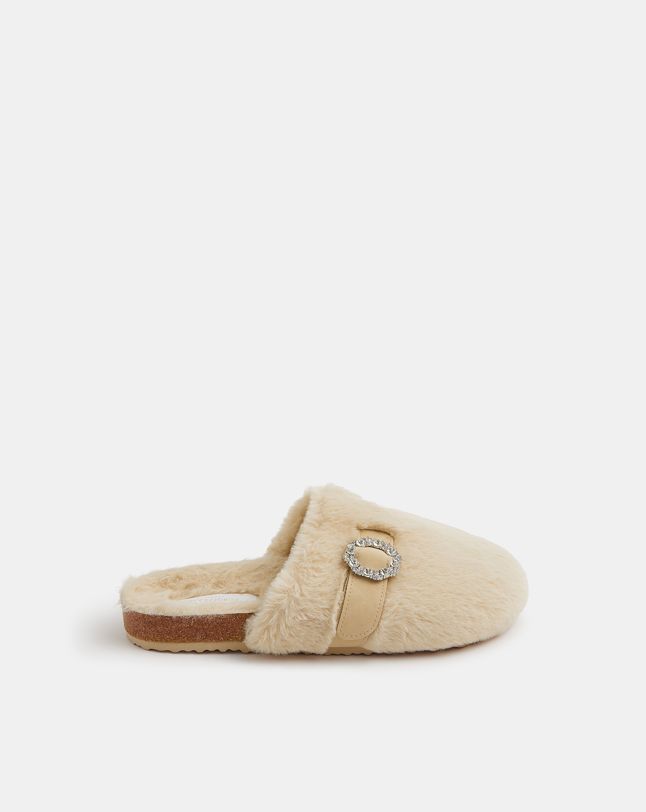 Accessorize Buckle Faux Fur Slippers