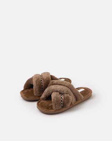 Accessorize Fluffy Braid Crossover Slippers