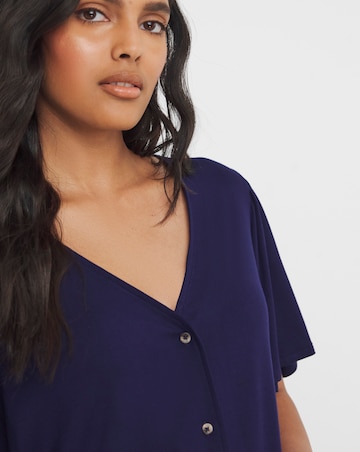 Navy Button Front Angel Sleeve Top