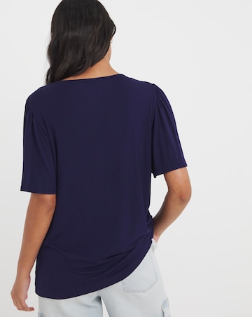 Navy Button Front Angel Sleeve Top