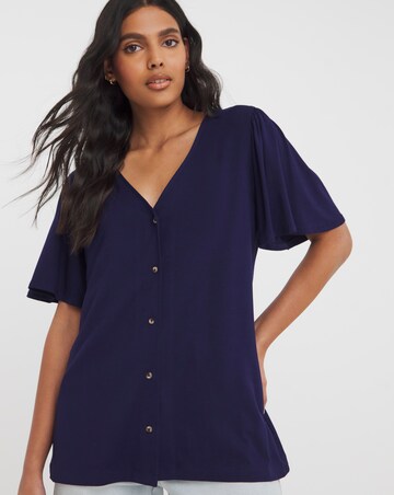 Navy Button Front Angel Sleeve Top