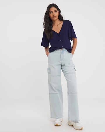 Navy Button Front Angel Sleeve Top