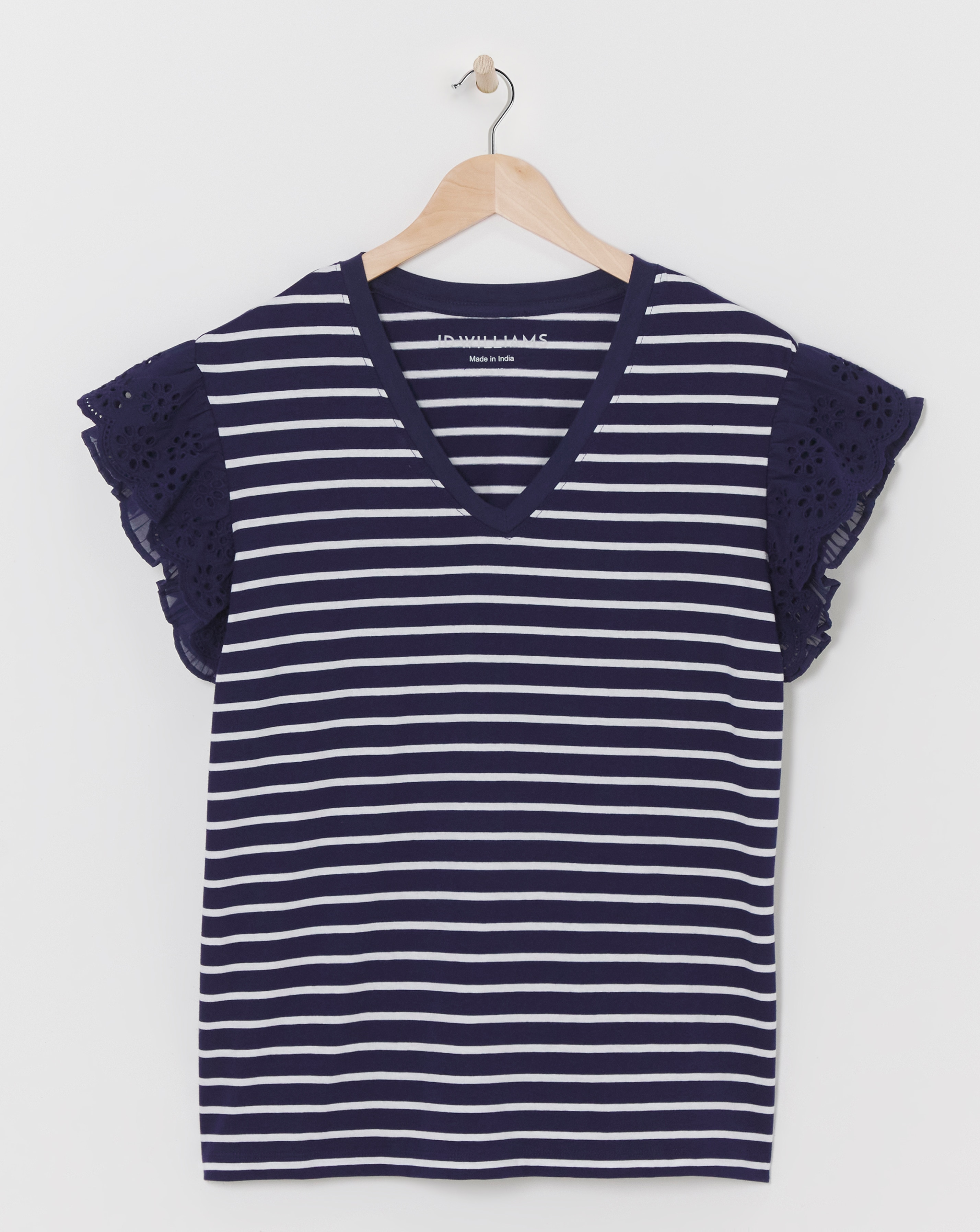 Plisse & Broderie Sleeve V Neck Top