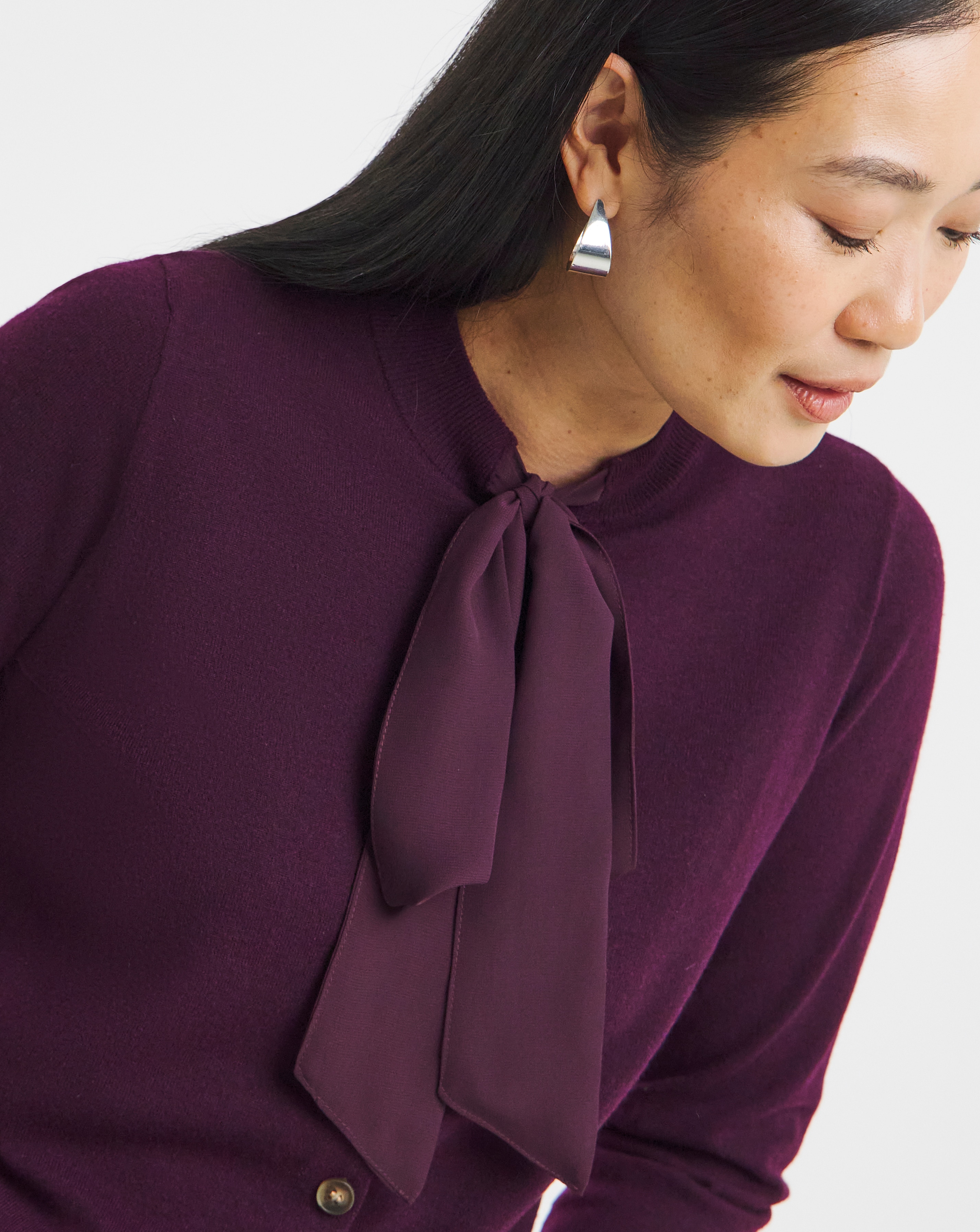 WOVEN TIE NECK CARDIGAN