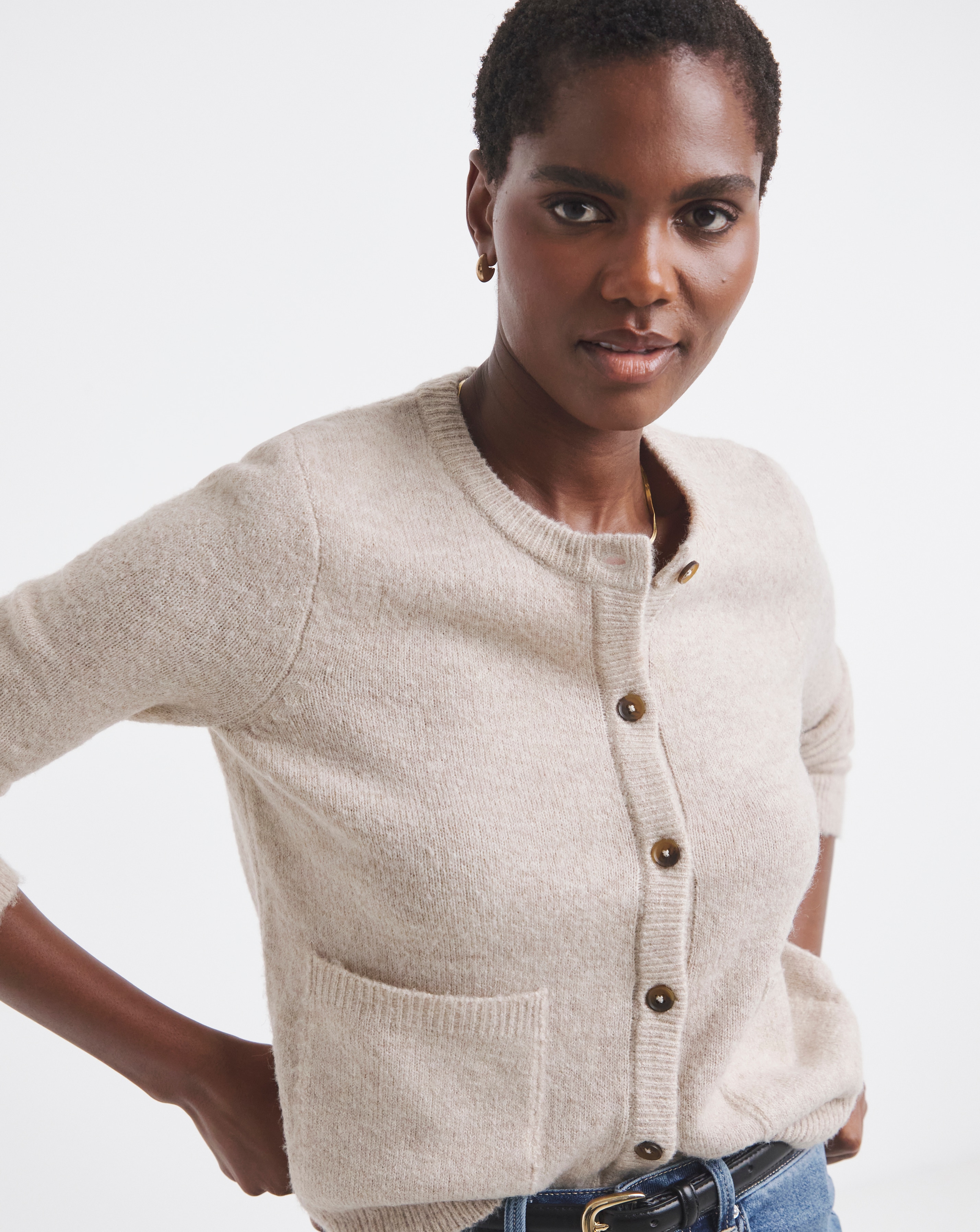 SPONGE CREW NECK CARDIGAN