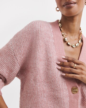 Striped Ribbed V Neck Cardigan