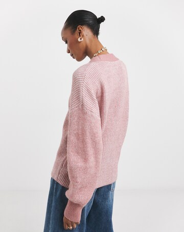 Striped Ribbed V Neck Cardigan