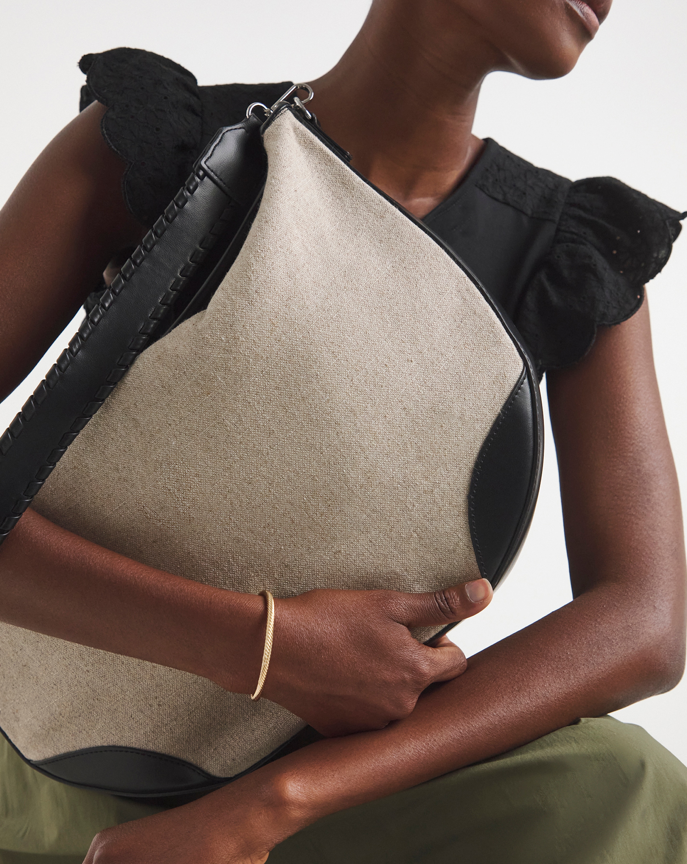 Canvas & PU Mix Shoulder Bag