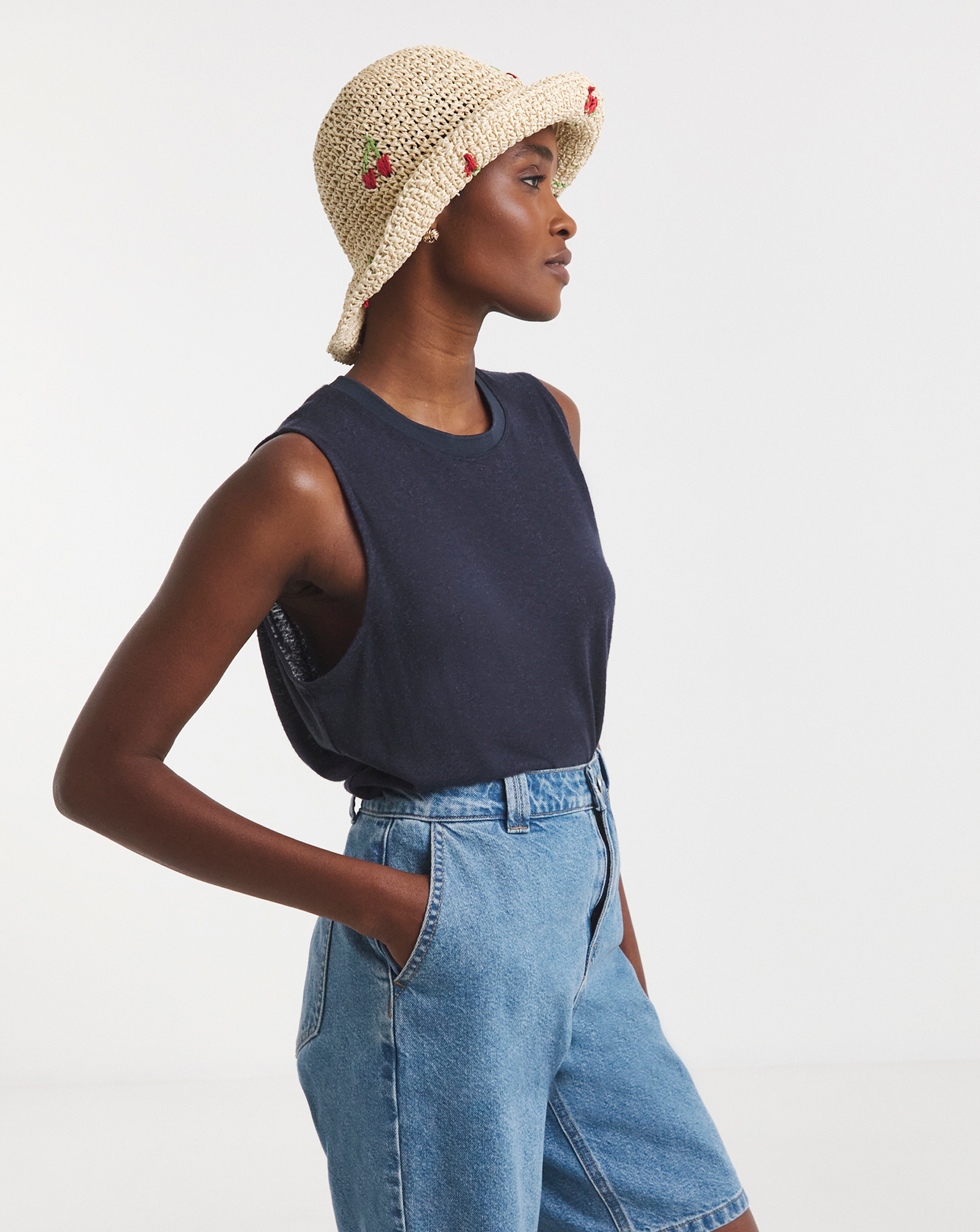 Cherry Embroidered Raffia Hat